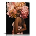 thumbnail image 1 of JEUXUS African American Wall Art Pink Flower on Black Women Head Vintage Canvas Art Paintings Modern Abstract Girl Picture Home Wall Decor for Bedroom Living Room, Ready to Hang (Pink, 12x16inch), 1 of 4