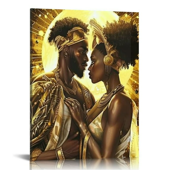 JEUXUS African American Wall Art Poster Black Queen King Lover Paintings On Canvas Afro Paintings Black Couples Contemporary Canvas Wall Artworks Home Decor Bedroom 16x20 in