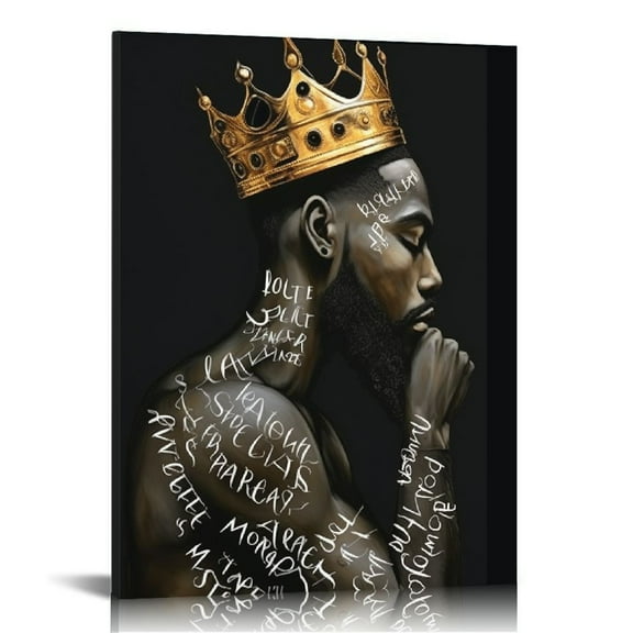 JEUXUS African American Wall Decor Black Gold King Canvas Art Prints - Abstract Contemporary Prints Painting Home Decoration For Bedroom Living Room Bathroom Ready To Hang (12x16 Inch)