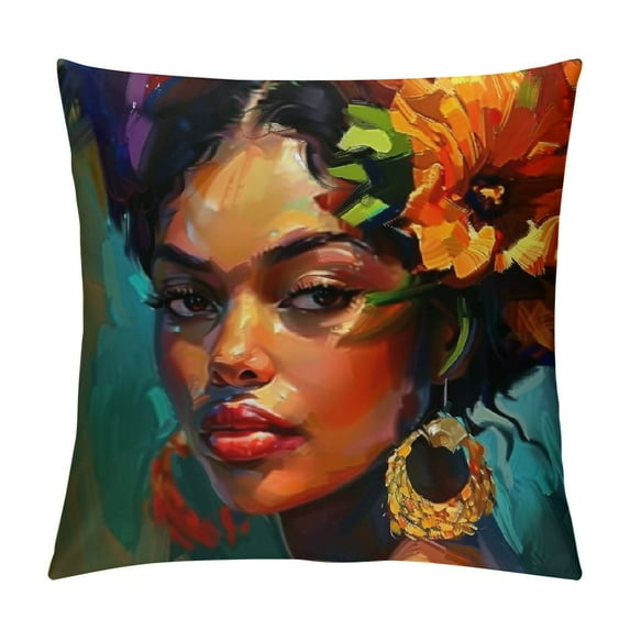 JEUXUS African Woman Throw Pillow Covers Decorative Beautiful Black Girl Portrait Pillow Cases Modern Pillowcases Colorful Throw Cushion Case for Couch Sofa Bed Car Living Room