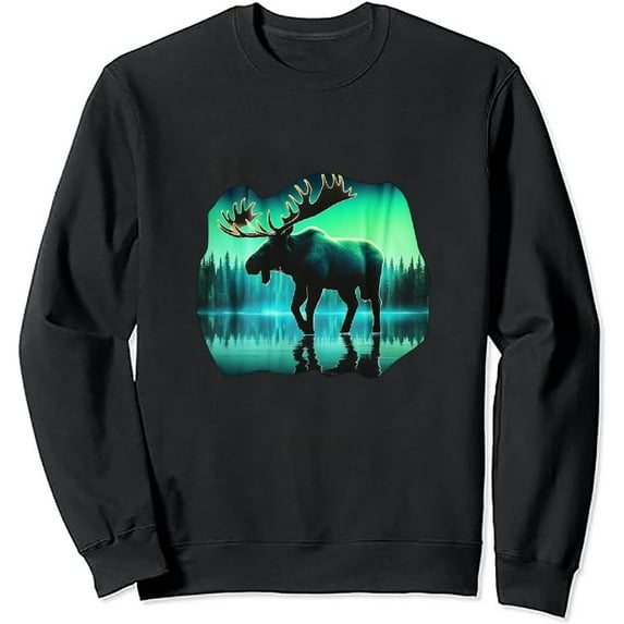 JEUXUS Alaskan Moose with Aurora Borealis Snow Scene Sweatshirt