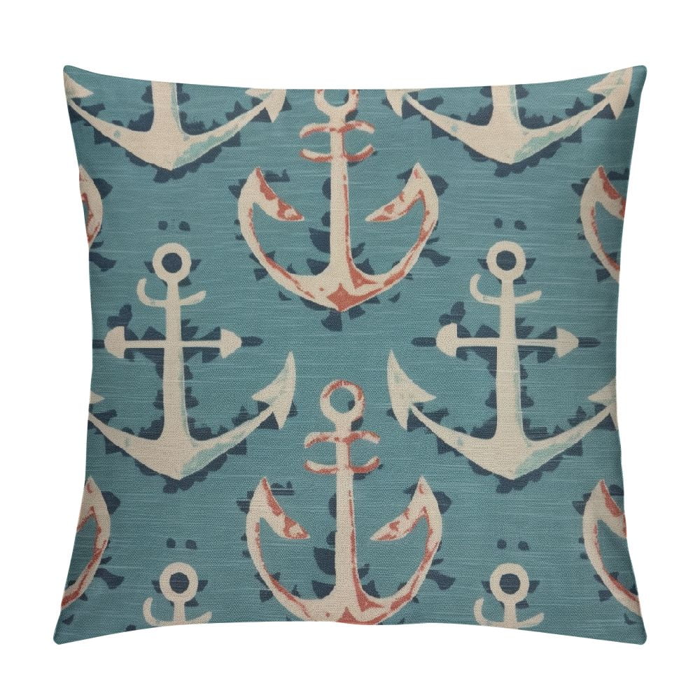 JEUXUS Anchor Couch Pillow Cover Sea Marine Decor Square Cushion Case