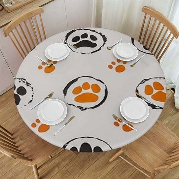 JEUXUS Animal Dog Cat Paw Print Round Tablecloth Resistant Polyester Table Cover Stain Proof Decorative Fabric Table Cloth for Kitchen Dinning Party Camping
