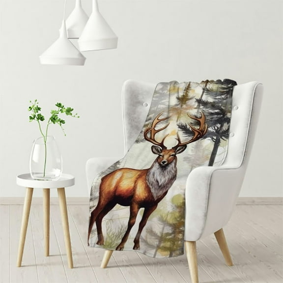 JEUXUS Animal Forest Flannel Blankets, Rustic Woodland Wild Animal Bear Deer Fox Wolf Country Lodge Cabin Throw Bed Blanket for Sofa Chair Bed