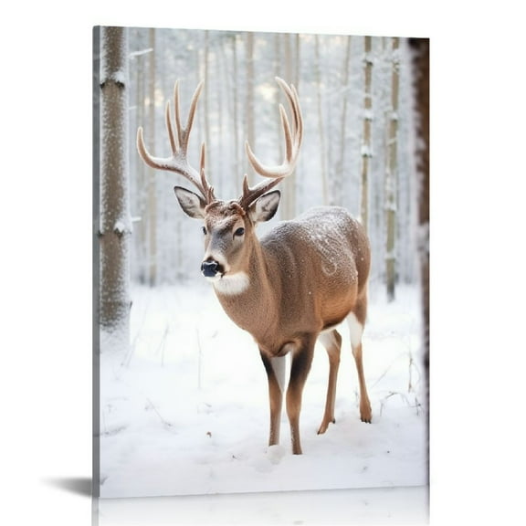 JEUXUS Animal Posters Winter Deer Pictures For Bedroom Wall Decor Canvas Art Prints PrintedWith Framed 16x20in