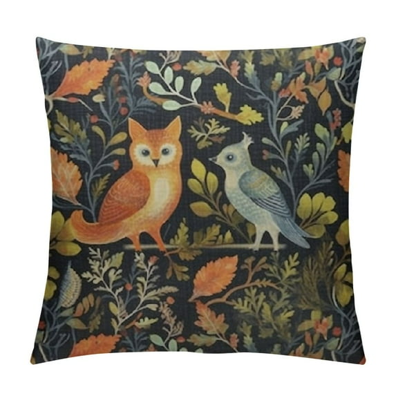JEUXUS Animal Throw Pillow Cover Owl Bird Fox Hedgehog Leaves Branches Berries Acorns Fabric for Couch Bed Sofa Car Waist Cushion Cover Pillow Case