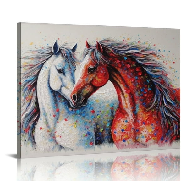 JEUXUS Animal Wall Art Canvas Prints Colorful Abstract Running Horse Paintings Modern HD Printed Oil Paintings Artwork Wall Decor for Living Room Office Home Decorations 20x16in
