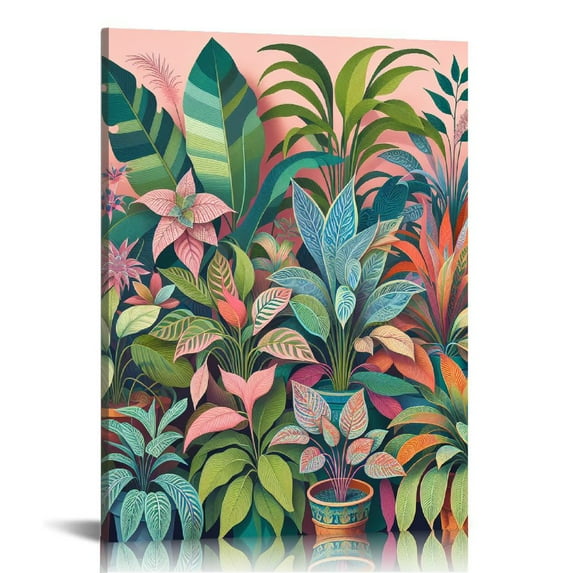 JEUXUS Antique Vases Botanical Canvas Poster Painting Wall Art, House Plant Picture Artwork Framed Print Ready to Hang for Home Bathroom Living Room Wall Decor