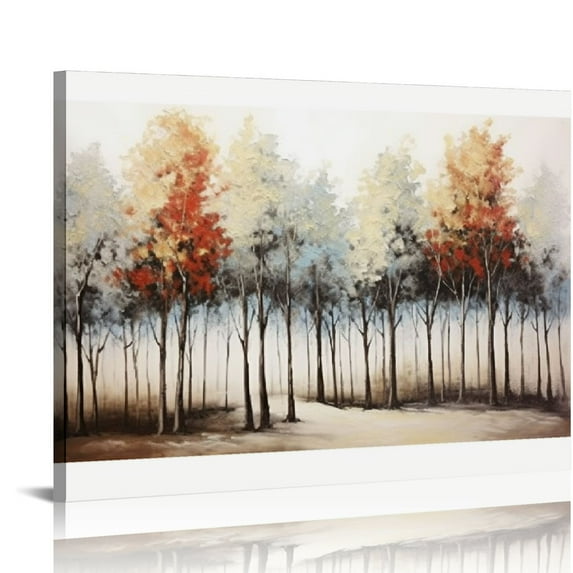 JEUXUS Art, 20x16in Modern Abstract Oil Hand Paintings Tree Art 3D Hand-Painted Living Room And Bedroom Wooden Frame Ornaments Canvas Acrylic Wall Art Colorful Forest Home