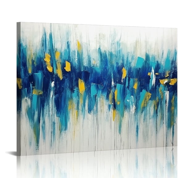 JEUXUS Art Paintings,20x16in Hand Painted Gold Blue Wall Art Abstract Seascape Artwork Texture Palette Knife Oil Paintings Modern Home Decor Wall Art Stretched and Framed Ready to Hang
