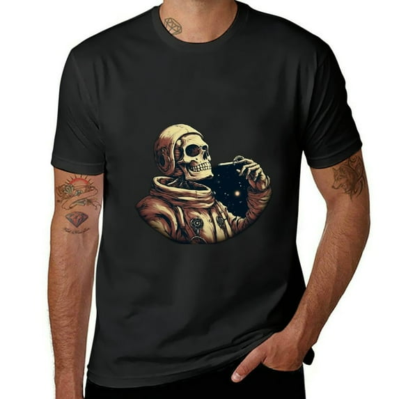 JEUXUS Astronaut Skull Surreal Galaxy Spaceman Skeleton Goth T-Shirt