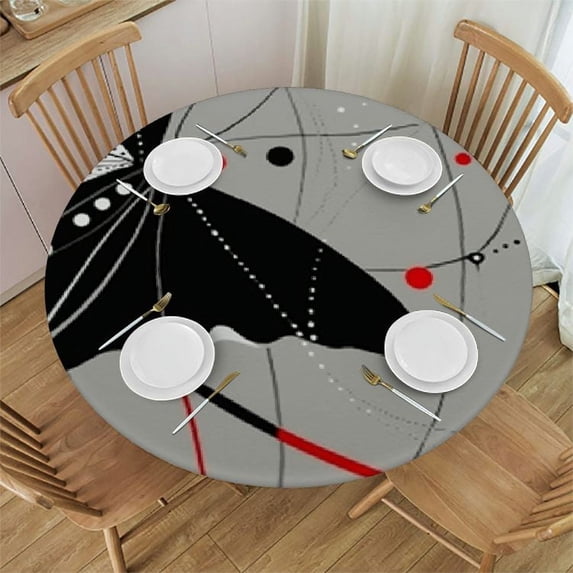 JEUXUS Atomic Round Tablecloth,Abstract Mid Century Modern Style Vintage Retro Geometric Water Resistant Polyester Table Cloth Decorative Table Cover for Kitchen, Dining Desk,Party,Holiday