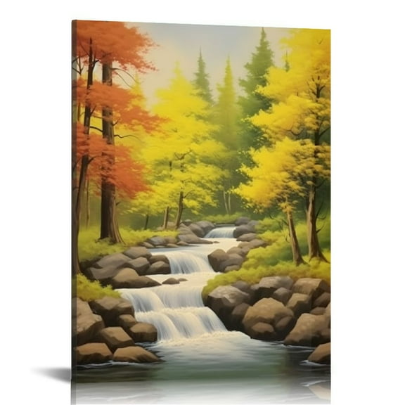 JEUXUS Autumn Fall Wall Art - River Flowing In Autumn Canvas Print - Vintage Fall Landscape Pictures Wall Decor - Thanksgiving Canvas Art Fall Posters Warm Fall 16\x20\