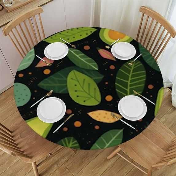 JEUXUS Avocado Fruits Round Fitted Tablecloth, Waterproof Round Table Cloth with Elastic Edged Washable Table Cover for Indoor Outdoor Fits Tables, Small