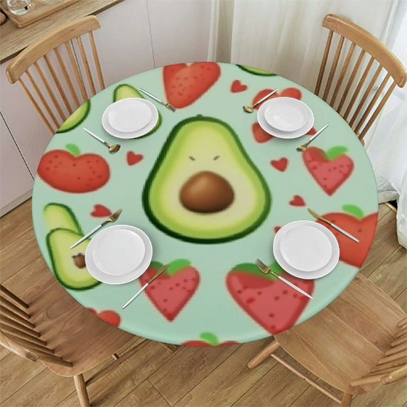 RUIYC Avocado Heart Pattern Round Fitted Tablecloth, Waterproof Round Table Cloth with Elastic Edged Washable Table Cover for Indoor Outdoor Fits Tables, Small