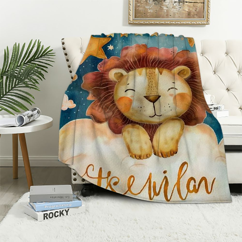 JEUXUS Baby Blanket Gifts for BoysSuper Soft Throw Name Lion Newborns