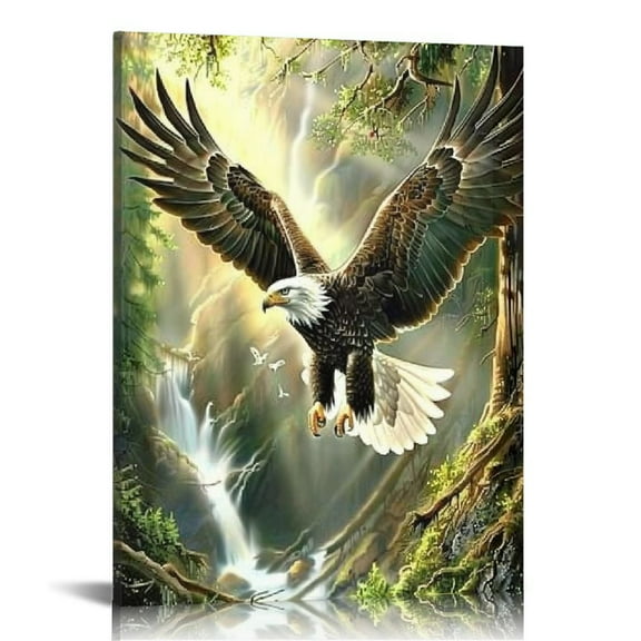 JEUXUS Bald Eagle Wall Art Forest Birds Spread Their Wings Pictures Home Decor Canvas Painting Posters and Prints Wall Art Pictures for Living Room Bedroom Decor Style