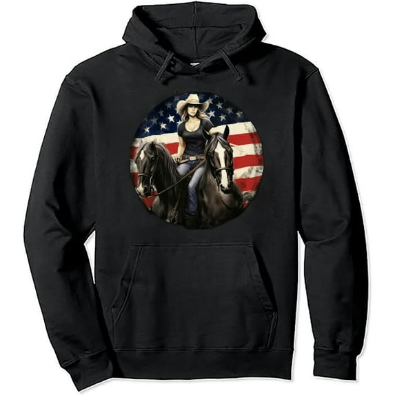 JEUXUS Barrel Riding Western Cowgirl Pullover Hoodie