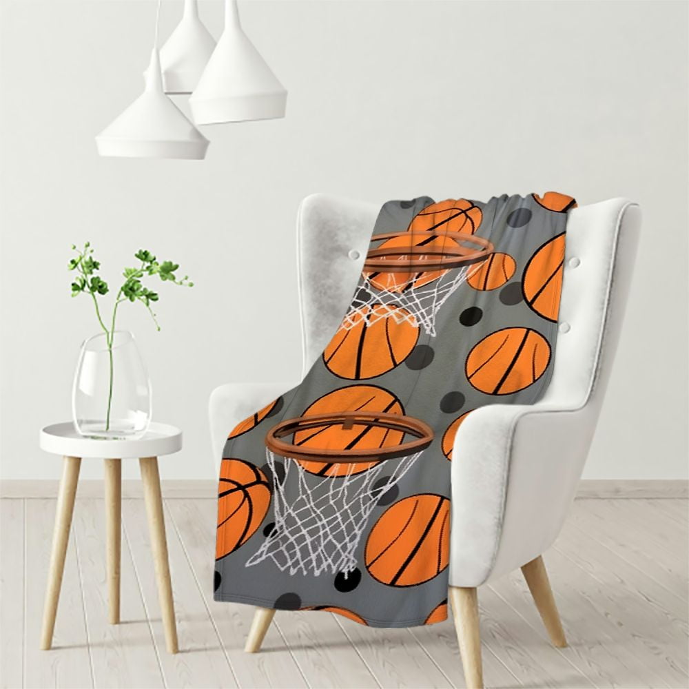JEUXUS Basketball Blanket Funny Basketballs Sports Balls on Gray Throw