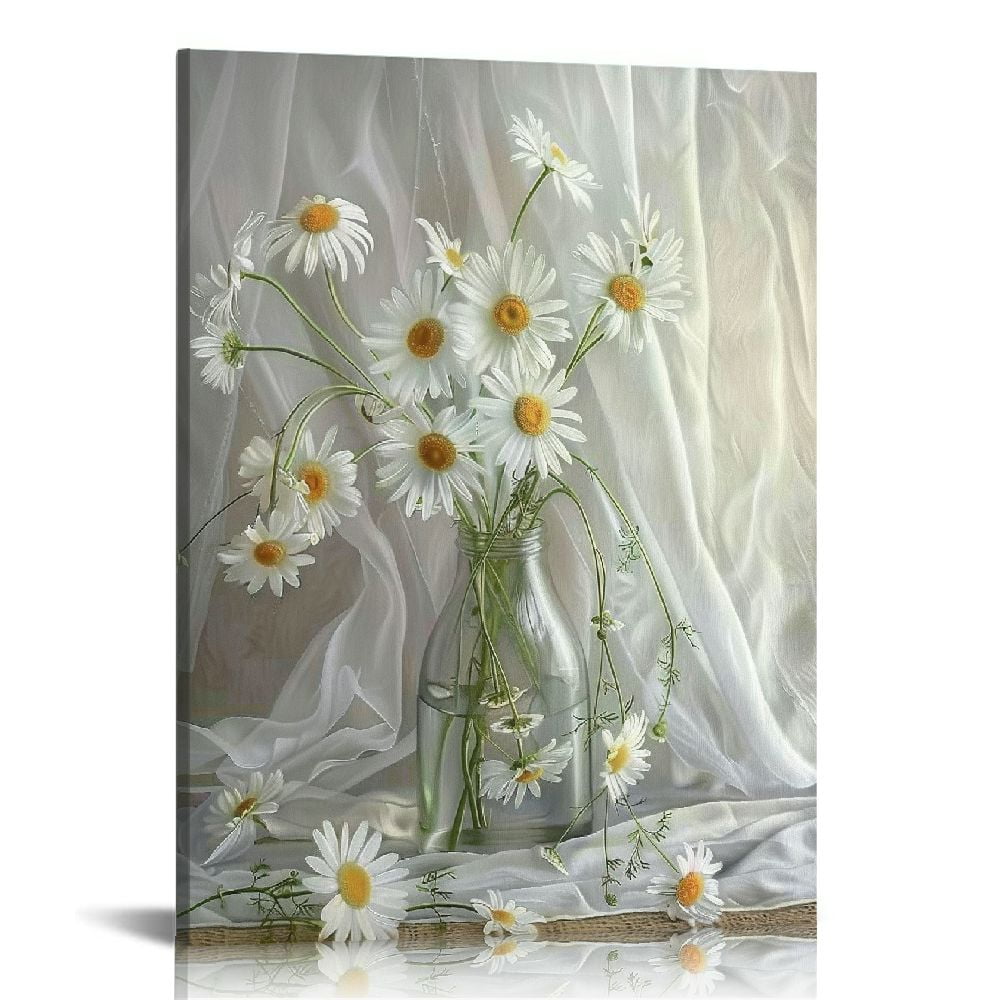 JEUXUS Bathroom Daisy Wall Decor White Daisy Wall Art Daisy Wall Decor