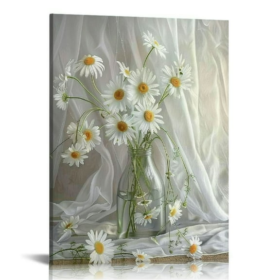 JEUXUS Bathroom Daisy Wall Decor White Daisy Wall Art Daisy Wall Decor Daisy Flower Wall Art Bathroom Floral Picture Modern Flower Artwork Modern Home Decor for Living Room Bedroom