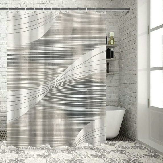 JEUXUS Bathroom Shower Curtain, Abstract Beige Boho Mid Century Modern, Multiple Sizes White