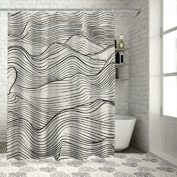 JEUXUS Bathroom Shower Curtain Black and White Painting of Bohe Mountain, Multiple Sizes White