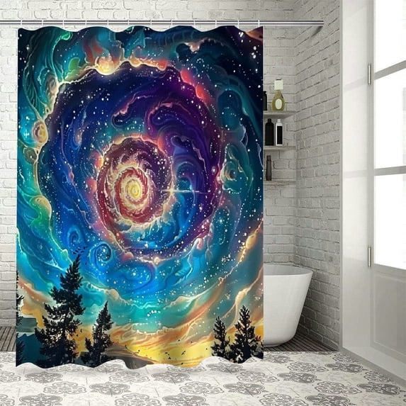RUIYC Bathroom Shower Curtain Multiple Sizes Galaxy Space Colorful Starry Sky Trippy Mountain Misty Landscape White