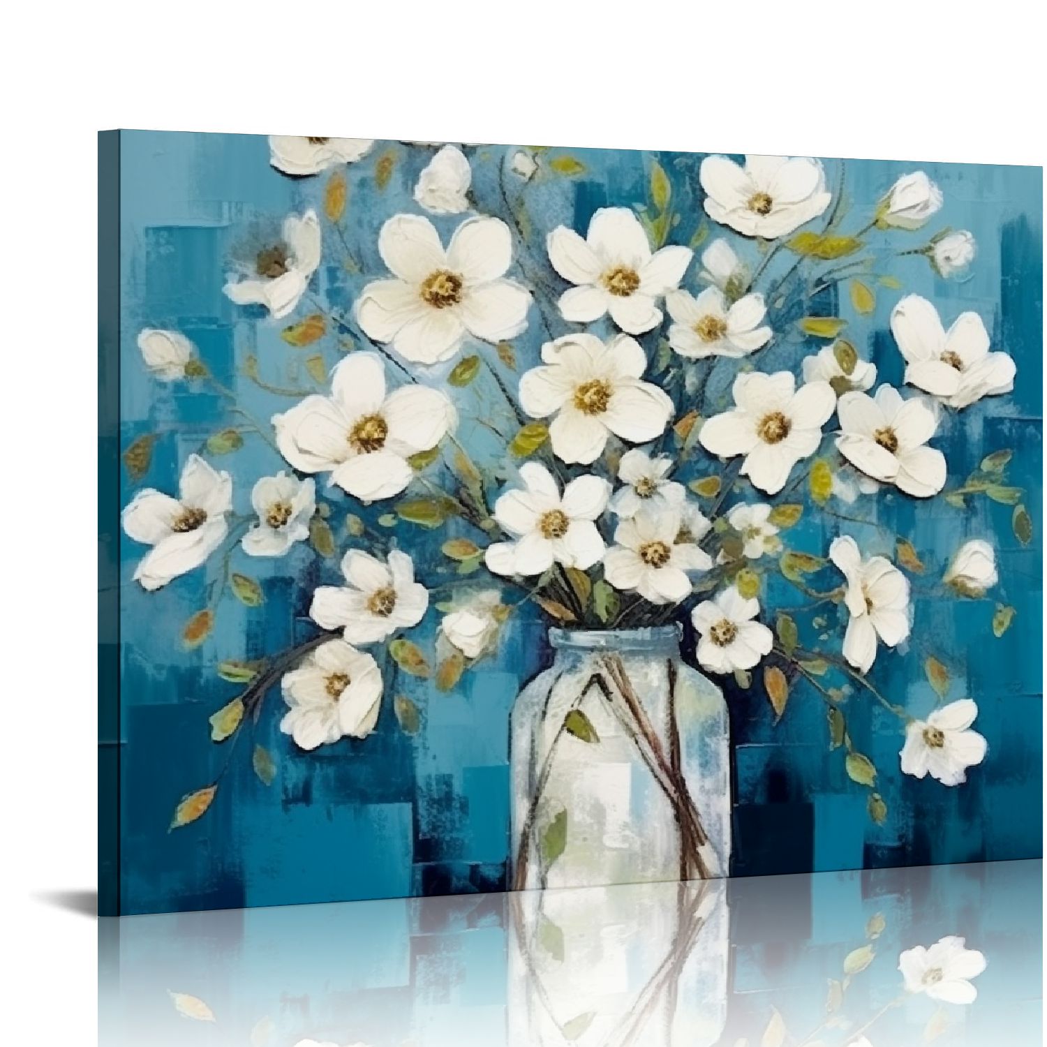JEUXUS Bathroom Wall Decor - Blue Flower Picture Artwork for Walls ...