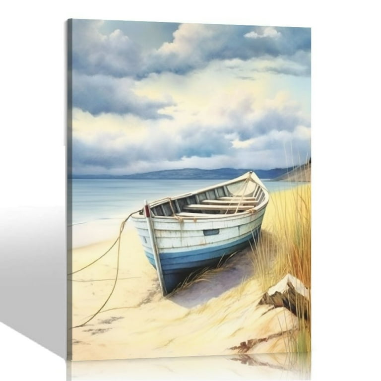 JEUXUS Beach Coastal Canvas Wall Art Boat Summer Pictures Seascape
