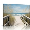 thumbnail image 1 of JEUXUS Beach Pathway Canvas Wall Art - Ocean Theme Artwork Boardwalk Picture with Wood Toned Fence and Weeds Painting for Living Room 20x16in, 1 of 4