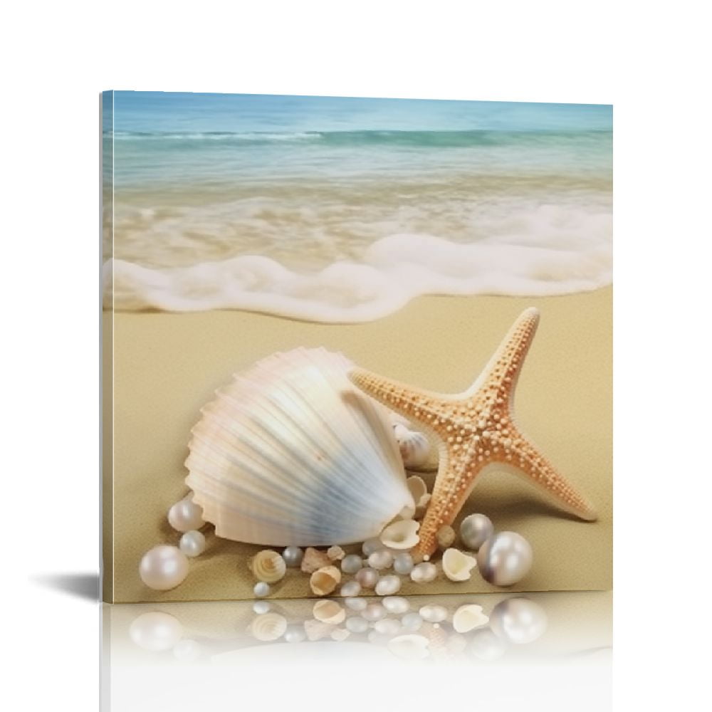 JEUXUS Beach Wall Art Bathroom Paintings Decor Seashell Starfish Nature