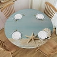 thumbnail image 1 of JEUXUS Beach Wood Texture Elastic Edge Round Tablecloth Shell Starfish Fitted Table Cover Waterproof Wipeable Round Table Cloth for Parties Outdoor Dining Table Decor Pads, 1 of 7