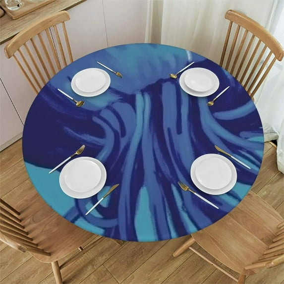 JEUXUS Beautiful Drawn Jellyfish Round Fitted Tablecloth with Elastic Protector Table Kitchen Dinner Waterproof Oil-Proof Table Covers Fits