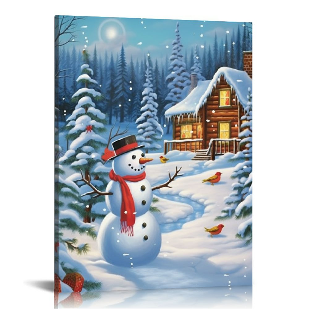 JEUXUS Beautiful Snowman Lighted Canvas Wall Art Print With Timer
