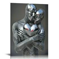 JEUXUS Bedroom Wall Decor,Framed Romantic Couple Living Room Canvas wall art,Love Heart Sculpture Effect,Black and White Modern Abstract hug Lovers Painting Picture Poster Prints for Bathroom Hotel