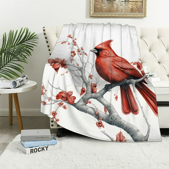 JEUXUS Bird Throw Blanket,Vintage Watercolor Forest Birds Painting Design Soft Warm Decorative Throw Blanket for Bed Chair Couch Sofa