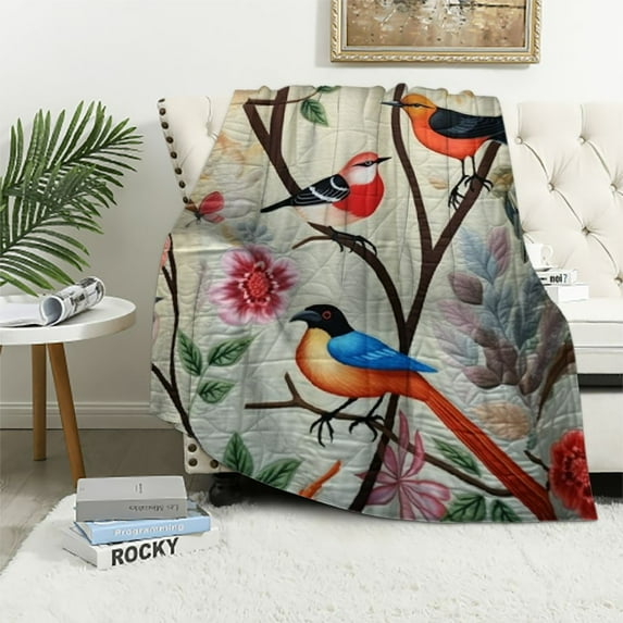 JEUXUS Birds Blanket and Throws Bird in The Tree Throw Blankets Birds Decor Soft Cozy Plush Warm Flannel Bedding Blanket Gifts for Bird Lovers Girls Boys Kids Adults Couch Travel