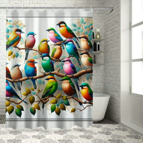 JEUXUS Birds on Tree Branches Picture Giclee Prints Grey Shower Curtain White