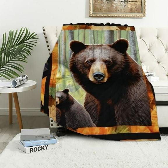 JEUXUS Black Bear Throw Blanket Farmhouse Rustic Brown Bear Decor Countryside Woodland Bear Lover Gifts Soft Cozy Plush Warm Flannel Bedding Blanket for Boys Kids Teens Adults Couch Travel