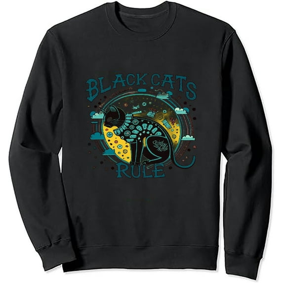 JEUXUS Black Cats RULE fun Black Cat Mom Pullover