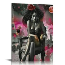 JEUXUS Black Girl African American Wall Art Decor Women Pink And Grey On Beach Eiffel Tower Abstract Canvas Paintings Pictures Posters Prints Bathroom Artwork For Wall Bedroom No Frame  12x16 in