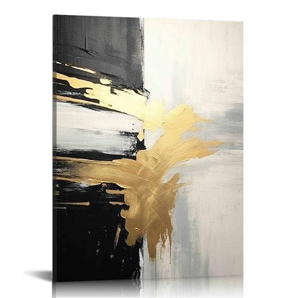 JEUXUS Black and Gold Abstract Canvas Wall Art Grey and Gold Artwork Gold Canvas Picture for Living Room Grey and Gold Abstract Wall Art Black White Gold Abstract Picturegrey Abstract Painting