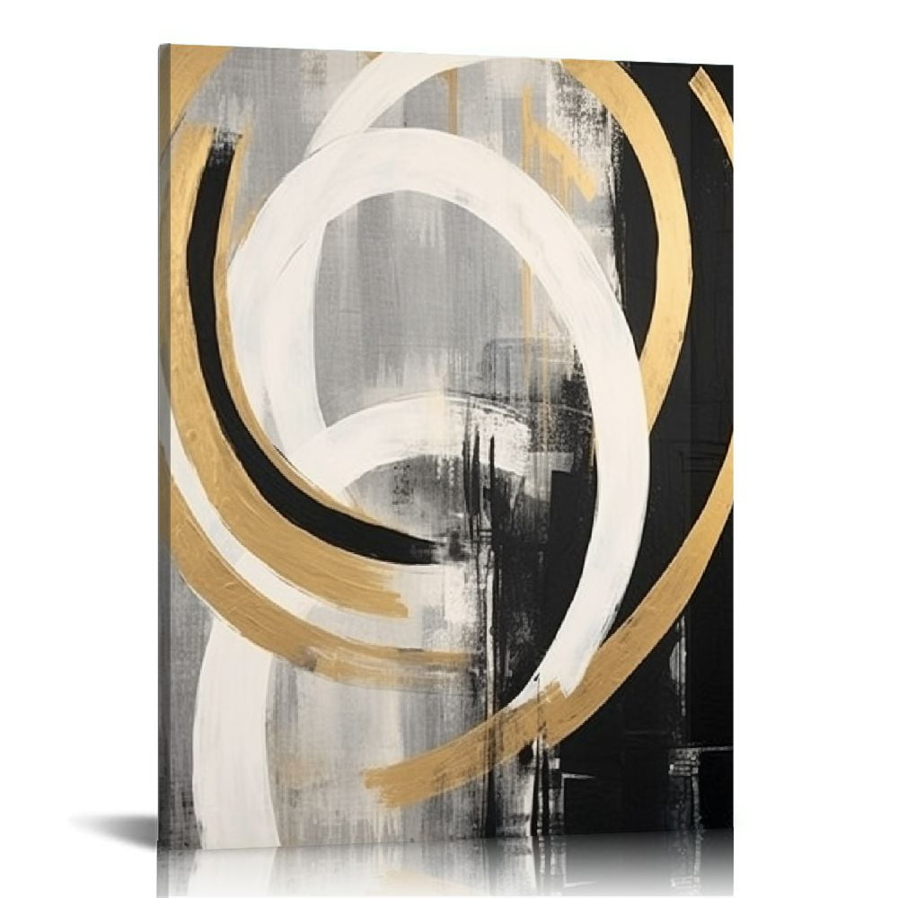 JEUXUS Black and White Abstract Canvas Wall Art Gold Leaf Wall Decor ...
