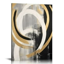 JEUXUS Black and White Abstract Canvas Wall Art Gold Leaf Wall Decor for Bedroom Grey and Black Abstract Picture Textured Hand-painted for Living Room Office Bathroom Black Art Painting Set