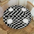 thumbnail image 1 of JEUXUS  Black White Round Waterproof Table Cover Elastic Tablecloth Classic Retro Tile Monochrome Elastic Edge, Waterproof and wipeable Grid Mesh Pattern, 1 of 7
