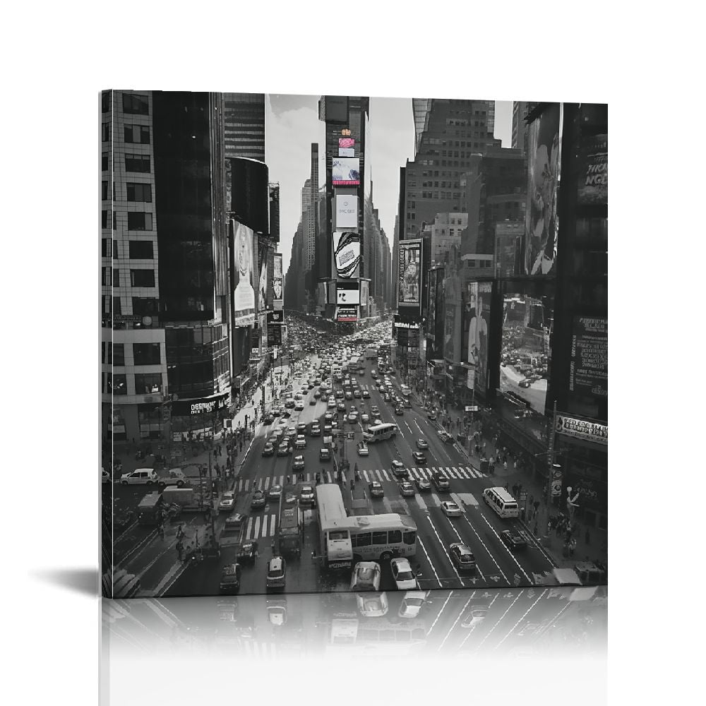 JEUXUS Black and White Wall Art Canvas New York City Night Scenes Modern Cityscape Building