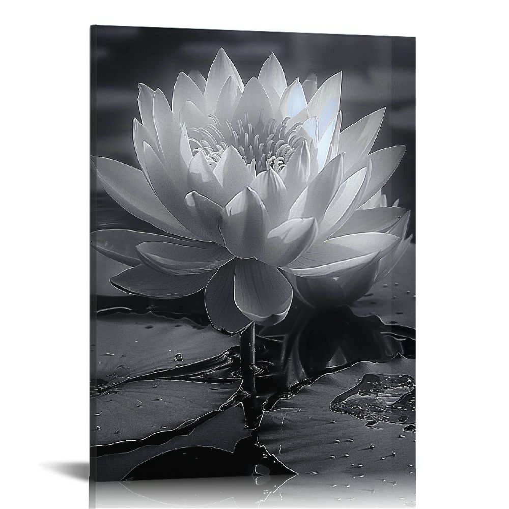 JEUXUS Black White Zen Canvas Wall Art Blossom Lotus Picture Water Lily ...