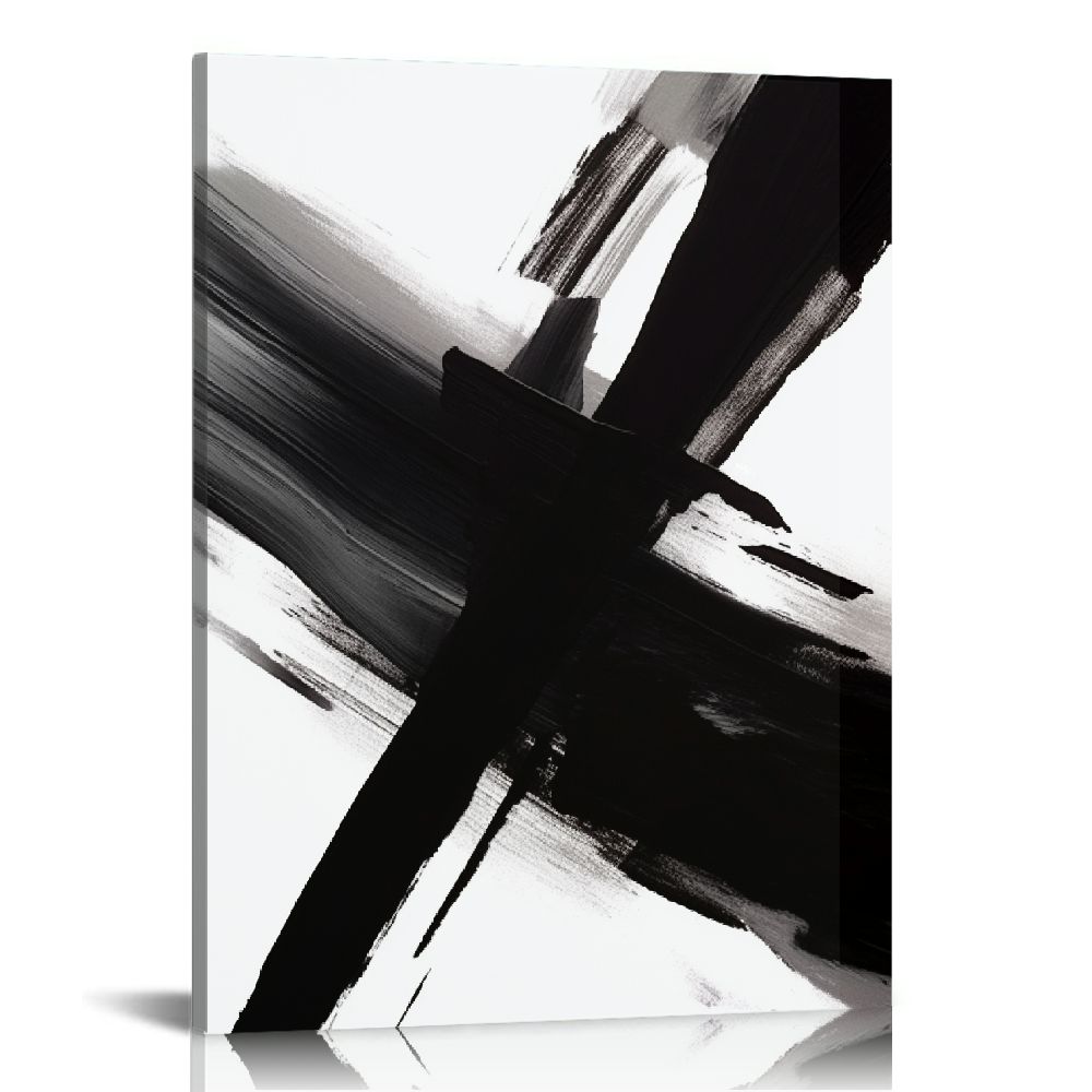 JEUXUS Black and White Abstract Canvas Wall Art with Strokes Abstract ...