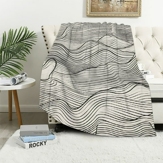 RUIYC Black and White Painting of Bohe Mountain Super Soft Flannel Blanket Throw (Universal 1) White
